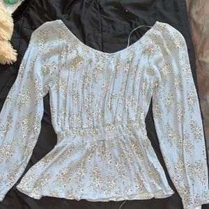 Blue Floral print ruched blouse